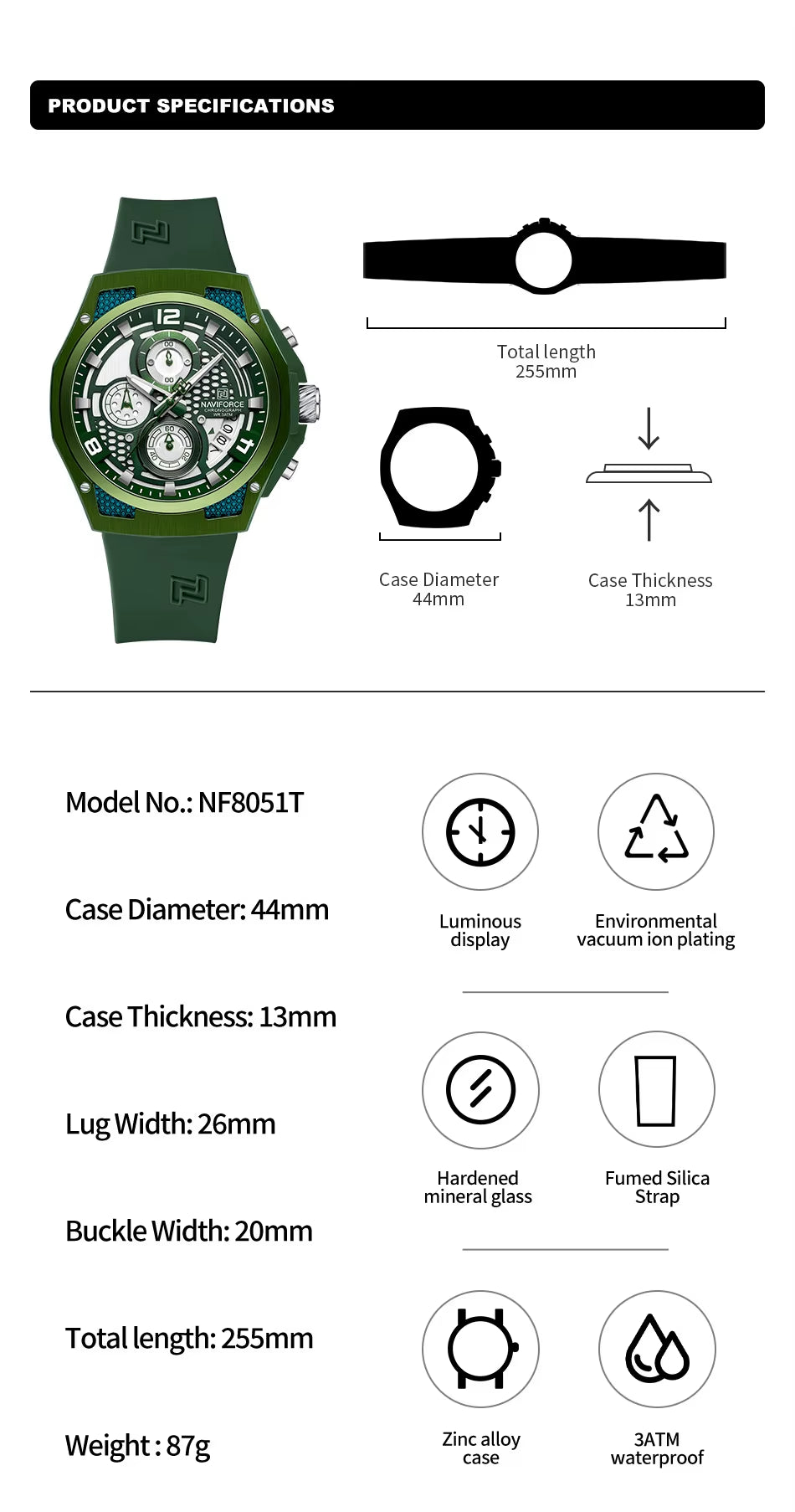 Top Brand NAVIFORCE 8051 Hot Sale Luxury Original Sport Chronograph Watches Men Wrist Quartz Waterproof Male Gift Wristwatch
