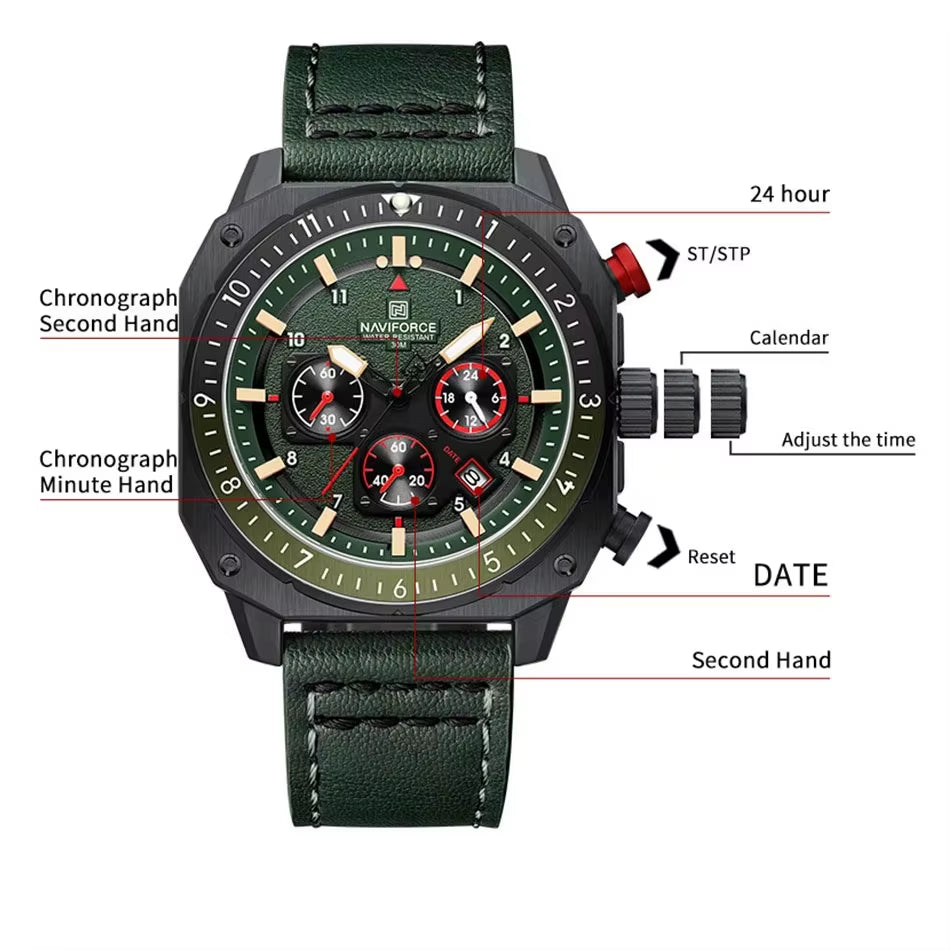 NAVIFORCE Top Brand Luxury Watch Fashion Quartz Men'S Wrist Watch Relogio Masculino Leather Band Multifunctional Man Watches