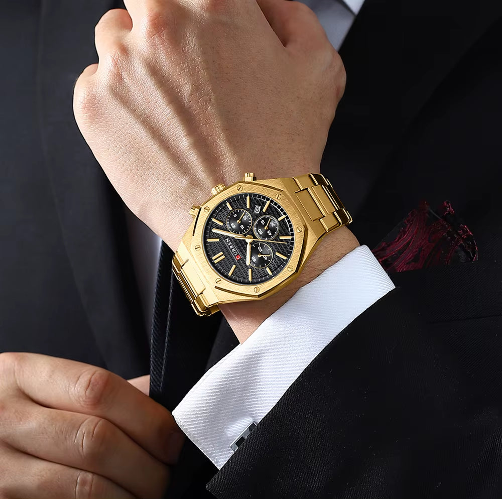 Hot Sale CURREN Top Brand Men Watch Quartz Six Needle Chronograph Stainless Steel Golden Wristwatch Watch for Men Reloj 8440