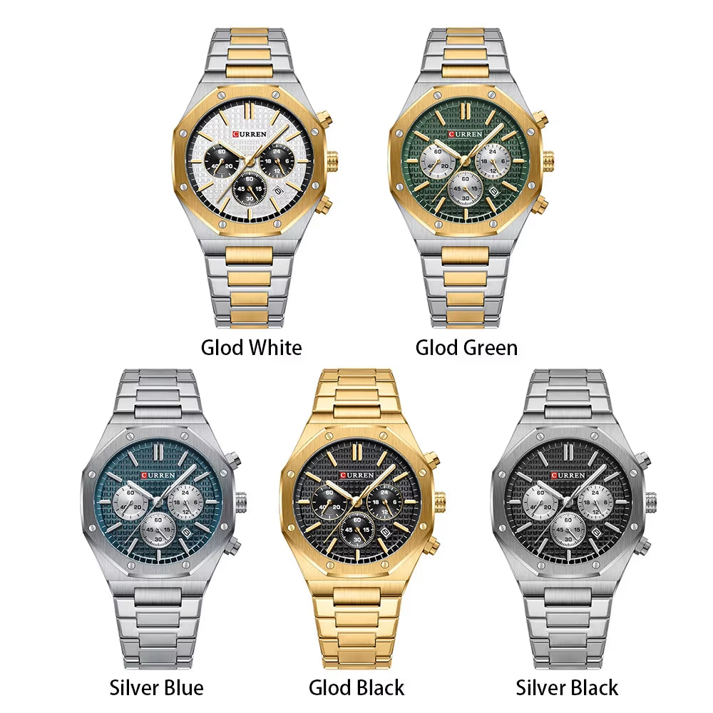 Hot Sale CURREN Top Brand Men Watch Quartz Six Needle Chronograph Stainless Steel Golden Wristwatch Watch for Men Reloj 8440