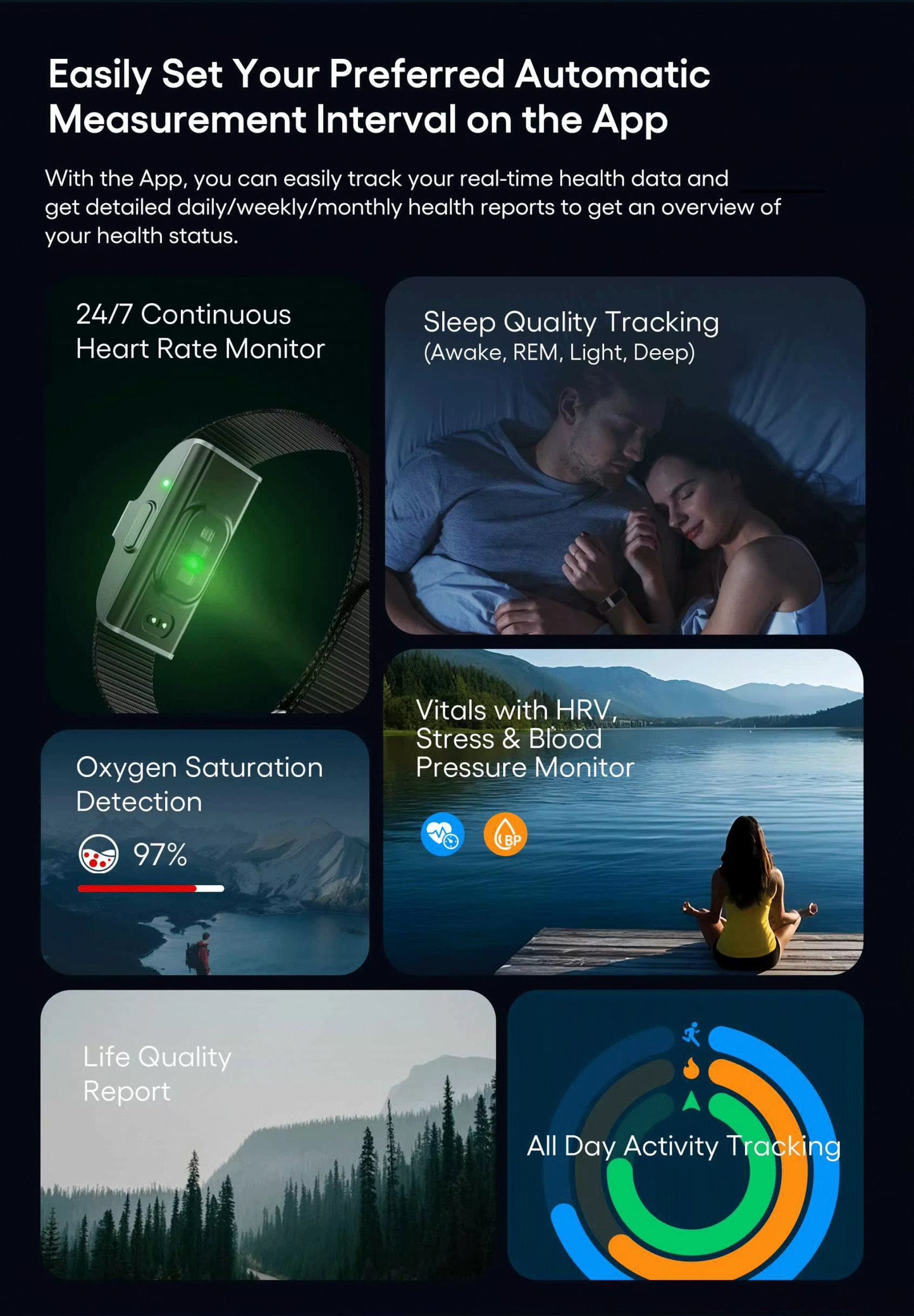 For Smartband for Health Management Heart Rate Monitor Blood Pressure Tracker for Android Users