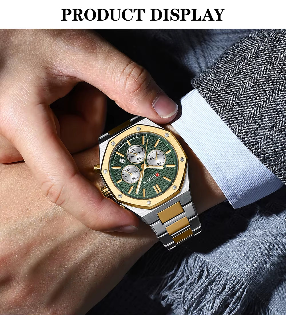 Hot Sale CURREN Top Brand Men Watch Quartz Six Needle Chronograph Stainless Steel Golden Wristwatch Watch for Men Reloj 8440
