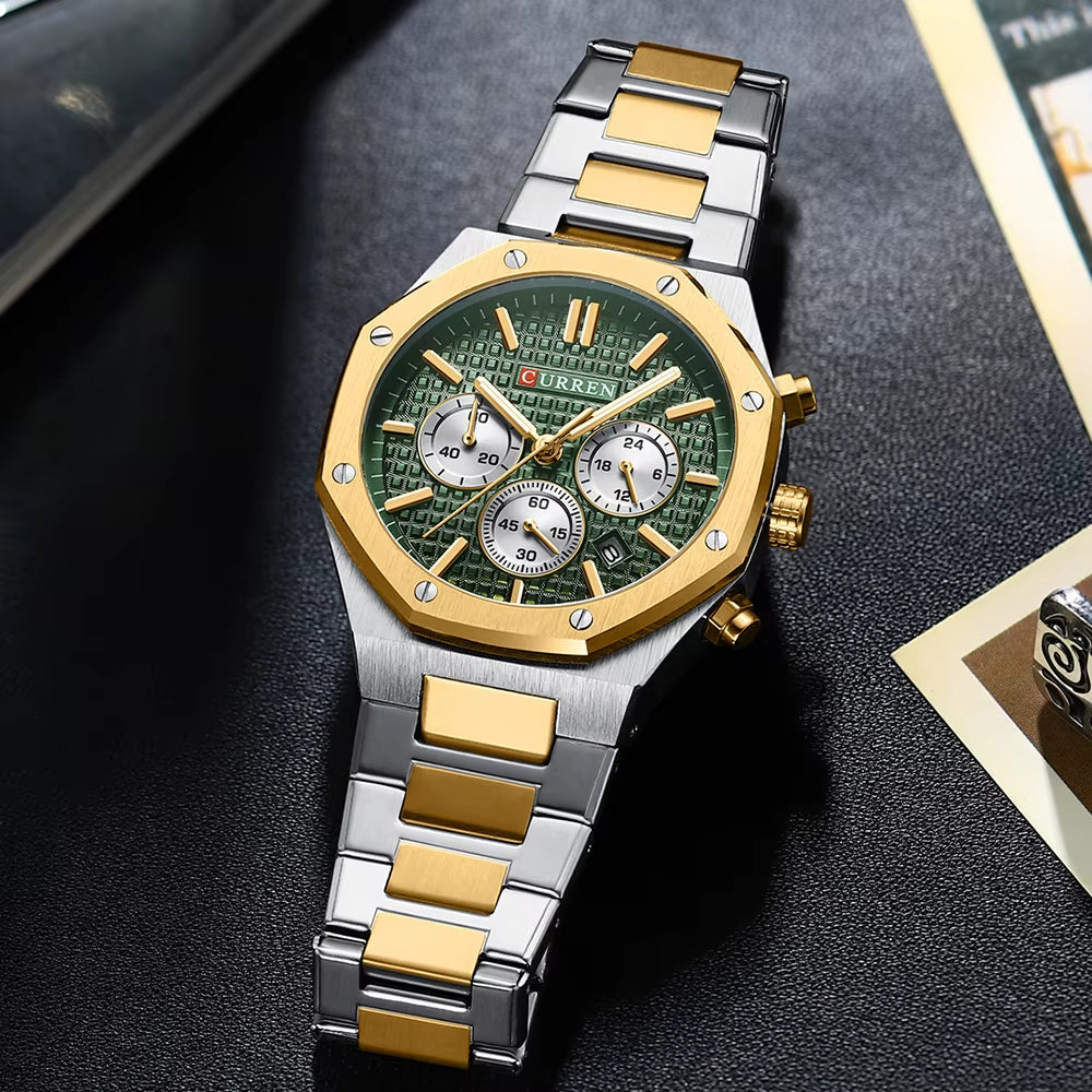 Hot Sale CURREN Top Brand Men Watch Quartz Six Needle Chronograph Stainless Steel Golden Wristwatch Watch for Men Reloj 8440