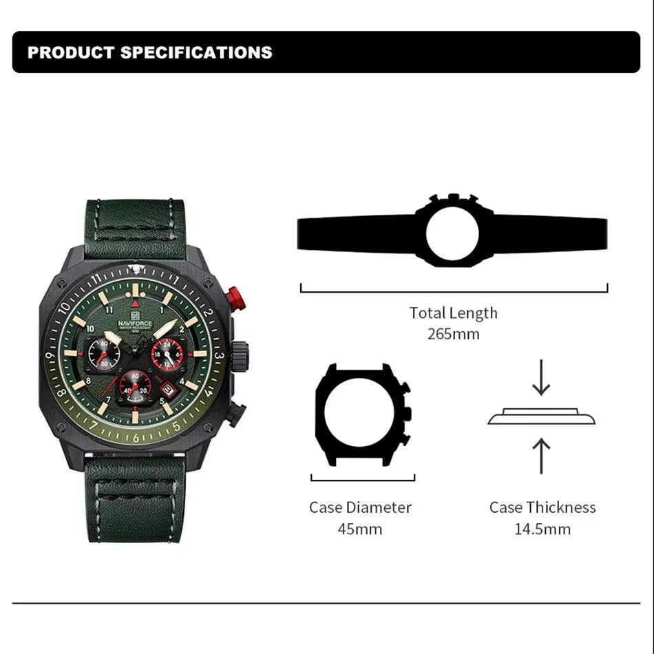 NAVIFORCE Top Brand Luxury Watch Fashion Quartz Men'S Wrist Watch Relogio Masculino Leather Band Multifunctional Man Watches