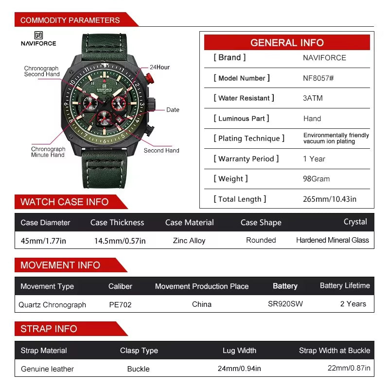 NAVIFORCE Top Brand Luxury Watch Fashion Quartz Men'S Wrist Watch Relogio Masculino Leather Band Multifunctional Man Watches