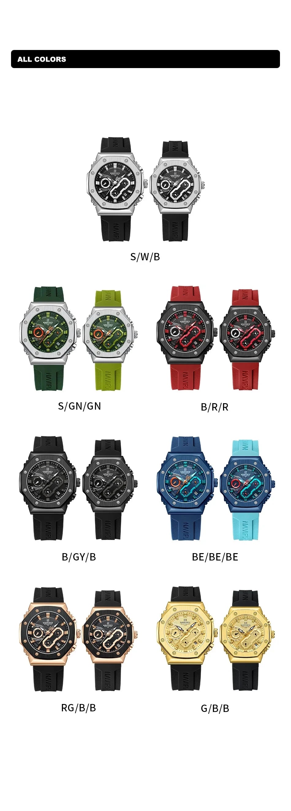 New NAVIFORCE 8035 Top Brand Men'S Watch with Silicon Strap Fashion Sport Casual Wristwatch Luxury Chronograph Day Watches Reloj