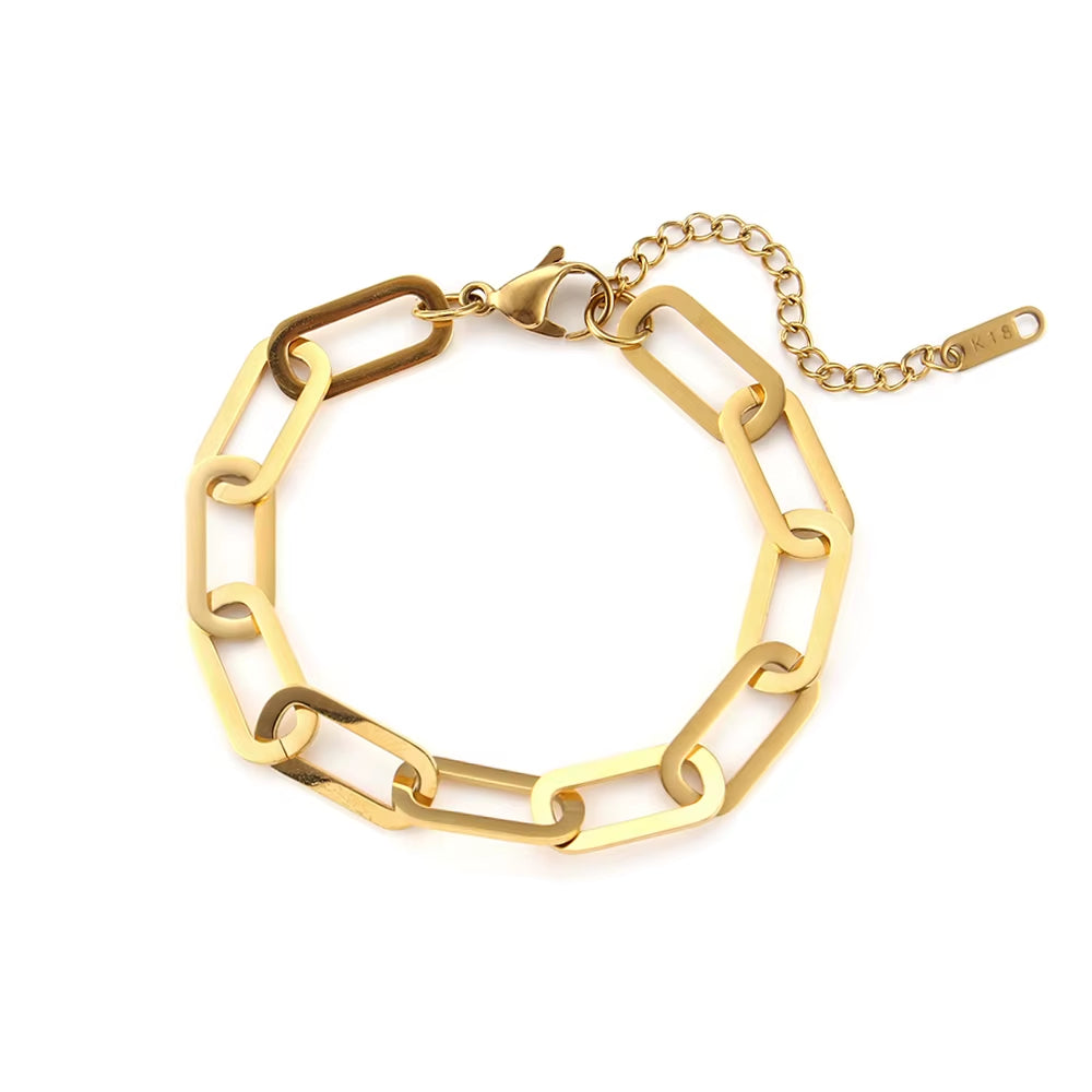 Chunky Paper Clip Chain Necklace Bracelet Jewerly Set Ladies New 18K Gold Plated Stainless Steel Chain Necklace