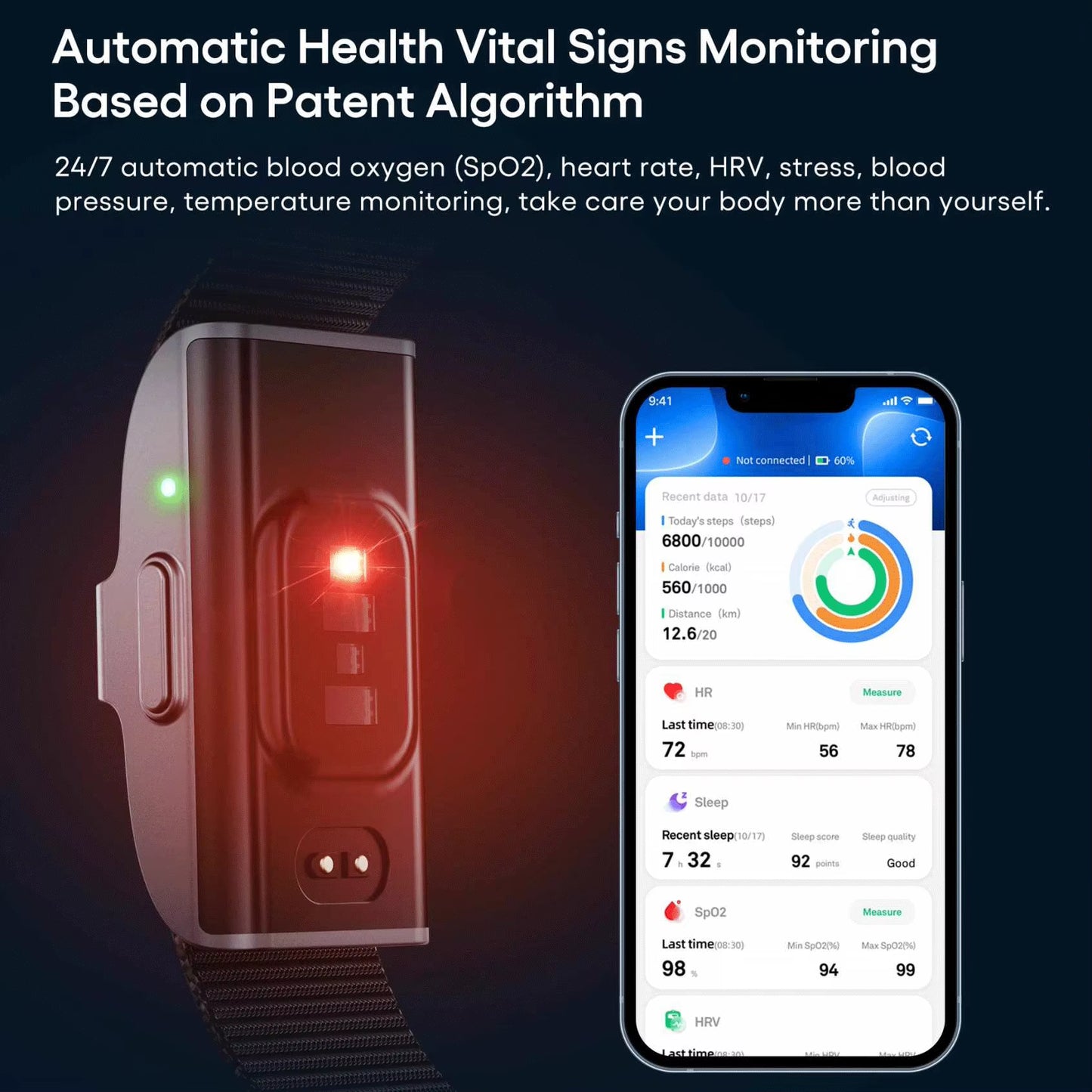 For Smartband for Health Management Heart Rate Monitor Blood Pressure Tracker for Android Users