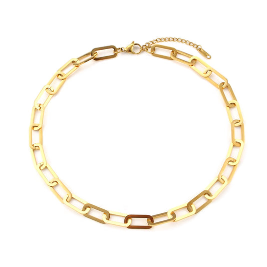 Chunky Paper Clip Chain Necklace Bracelet Jewerly Set Ladies New 18K Gold Plated Stainless Steel Chain Necklace