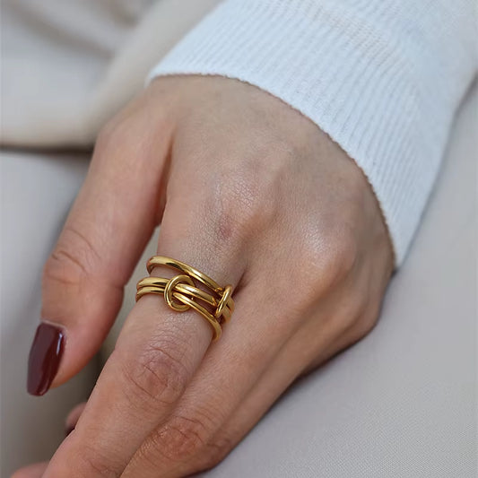 Multiple Layers Strand Loop Indext Finger Rings for Women Lead&Nickle Free Stainless Steel Gold Plated Ring