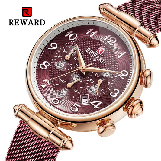 Reward Women'S Watches Fashion Rose Gold Quartz Watch Ladies Steel Mesh Bracelet Quality Casual Waterproof Female Dress Watch