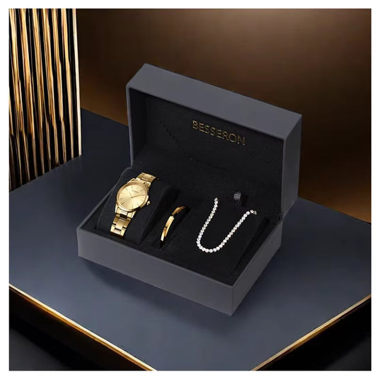 Free Shipping Women'S Fashion Watch Set Cute Quartz Wrist Watch with 22Mm Band Width Latest Birthday Gift for Ladies