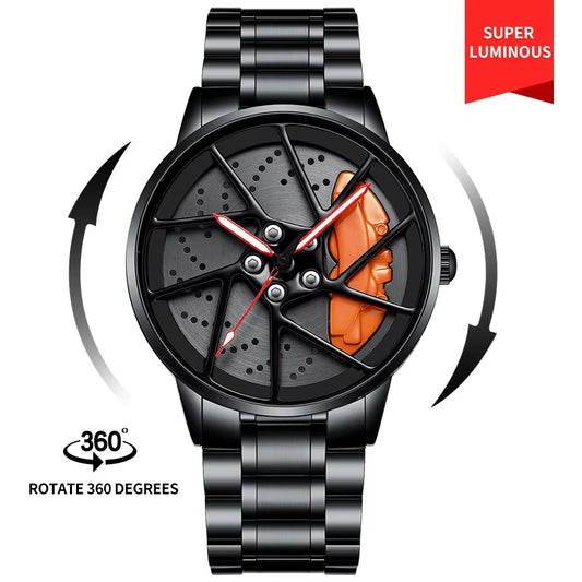 Top Brand Mens Watch Luxury Sports Car Watches 3D Rotating Hub Wheel Wristwatches Waterproof Creative Design Men'S Watch Reloj